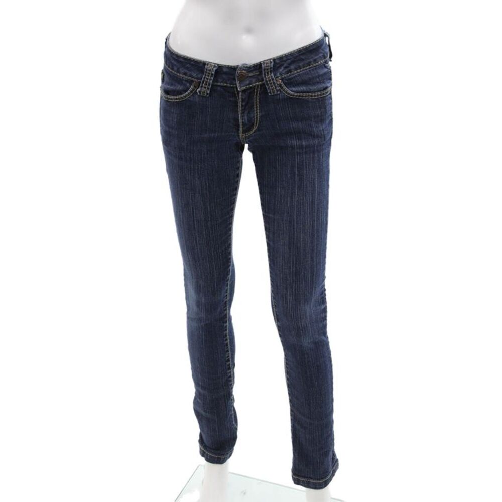 Serfontaine Womens Cotton Striped Low-Rise Medium Wash Jeans Blue Size 25